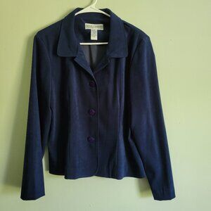 Jessica Howard Blue Blazer Women's 16 Vintage Velour Collar Button-Up Jacket